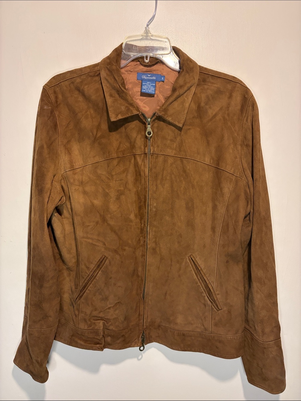 Faconnable 100% Goatskin Leather Full Zip Pockets Collar Zip Cuffs Jacket SZ XL